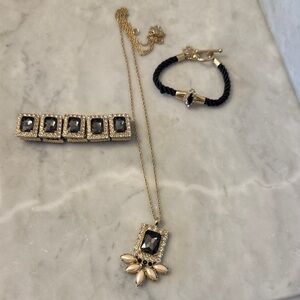 Ann Taylor Black and Gold Necklace Set